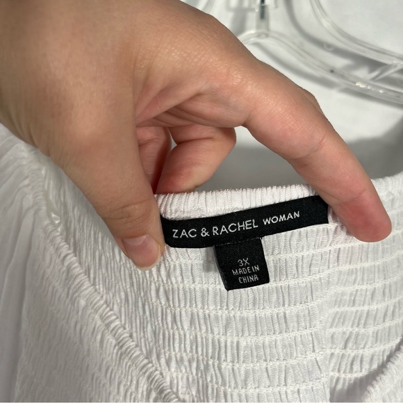 Zac & Rachel Women’s White Lightweight Gauze Smocked Neck Ruffle Sleeve Blouse - Picture 4 of 5